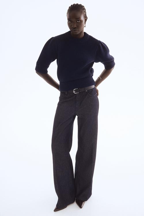 Rib-knit top - navy blue