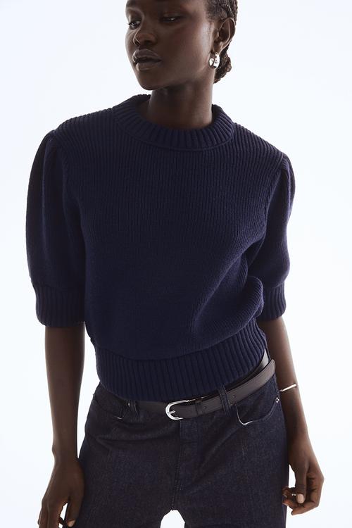 Rib-knit top - navy blue