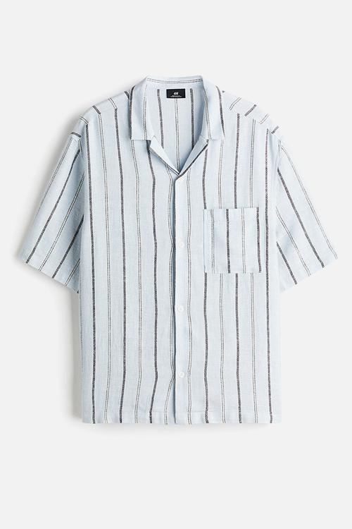 Regular fit linen-blend resort shirt - light blue/striped