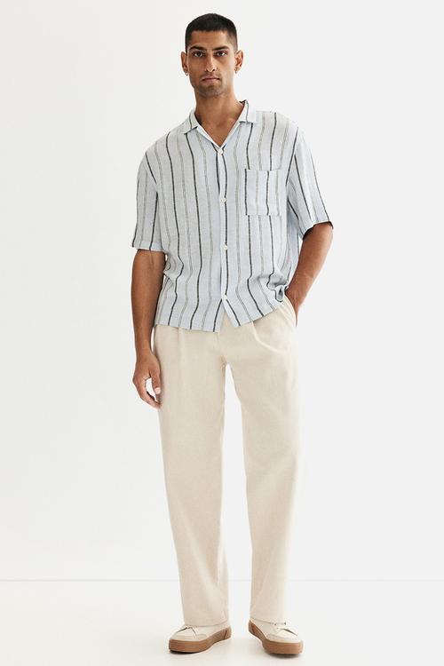Regular fit linen-blend resort shirt - light blue/striped