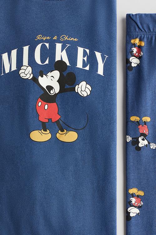 Printed cotton jersey pyjamas - blue mickey mouse