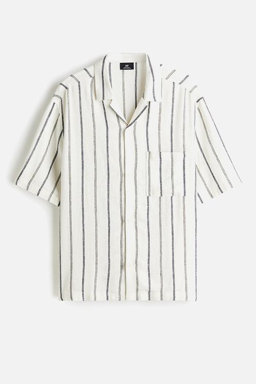 Regular fit linen-blend resort shirt - white/striped