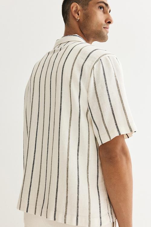 Regular fit linen-blend resort shirt - white/striped