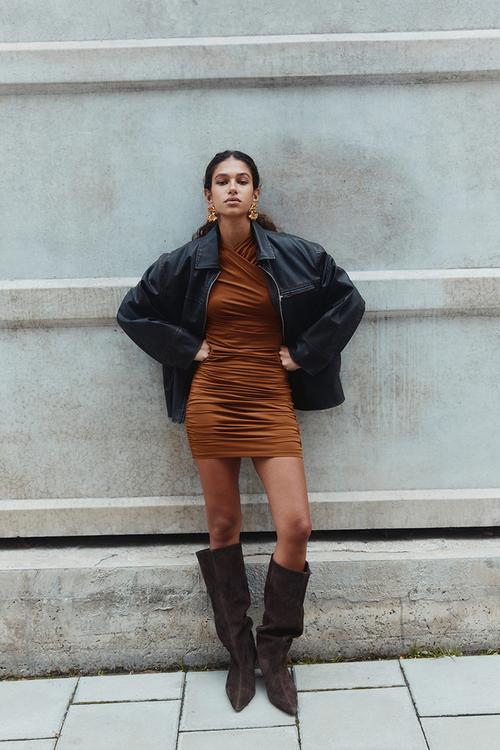 Draped jersey dress - brown