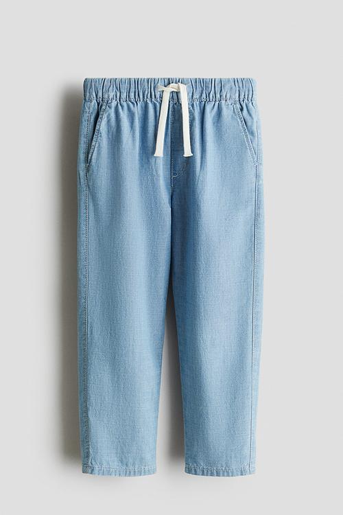 Cotton chambray pull-on trousers - blue
