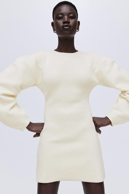 Viscose-blend rib-knit dress - cream
