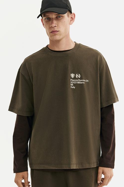 Boxy fit washed T-shirt - khaki