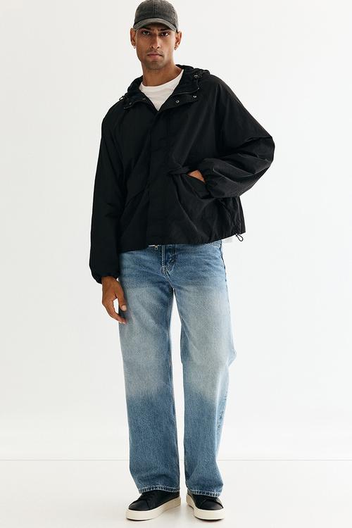Loose fit nylon windbreaker - black
