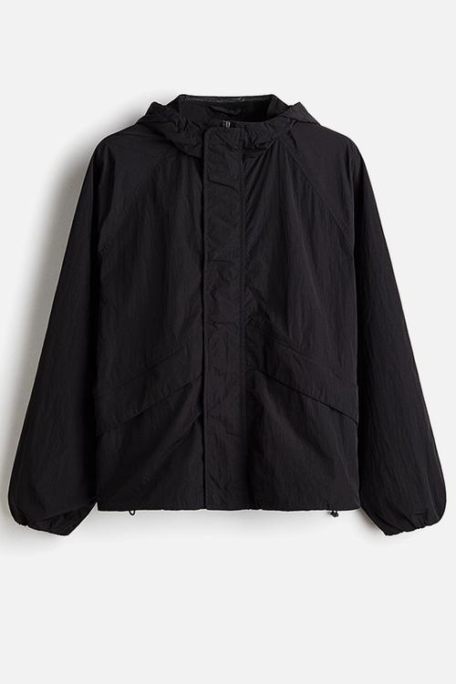 Loose fit nylon windbreaker - black