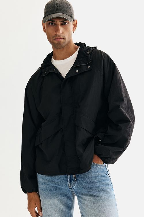 Loose fit nylon windbreaker - black