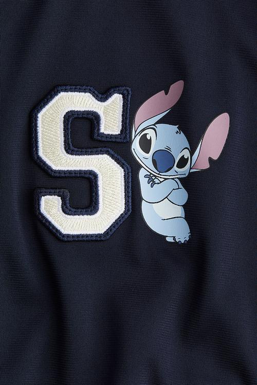 Motif-detail track jacket - navy blue/lilo & stitch