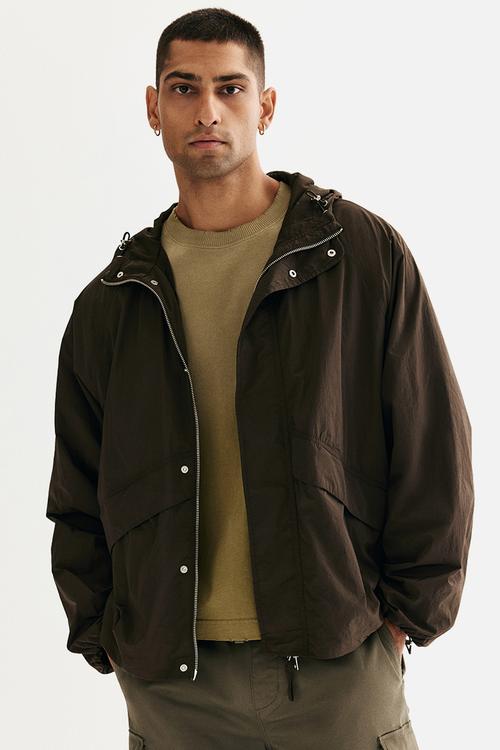 Loose fit nylon windbreaker - dark khaki green 