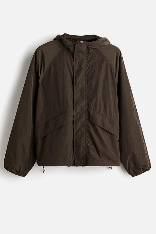 Loose fit nylon windbreaker - dark khaki green 