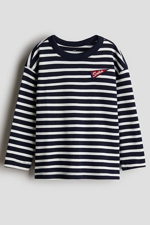 Long-sleeved cotton T-shirt - blue,white,multi