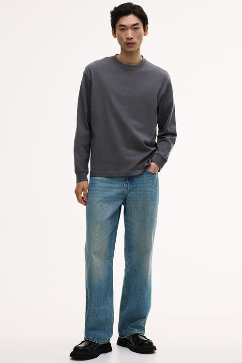 Loose fit long-sleeved jersey top - grey