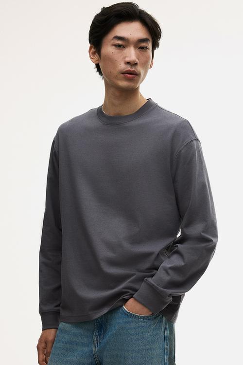 Loose fit long-sleeved jersey top - grey