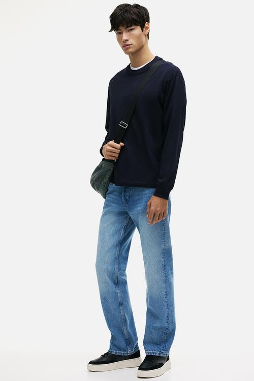 Loose fit long-sleeved jersey top - navy blue