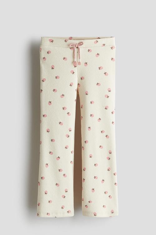 Ribbed jersey leggings - cream strawberries