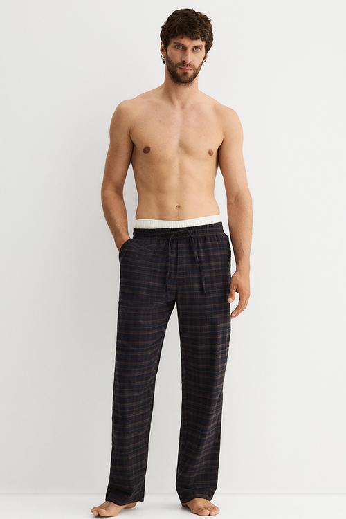 Relaxed fit flannel trousers - dark blue/checked