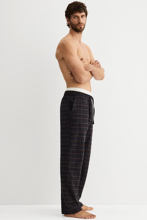 Relaxed fit flannel trousers - dark blue/checked