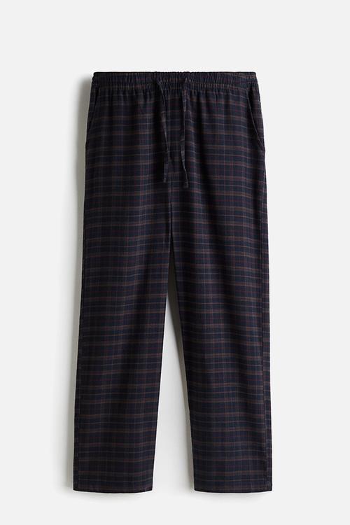 Relaxed fit flannel trousers - dark blue/checked
