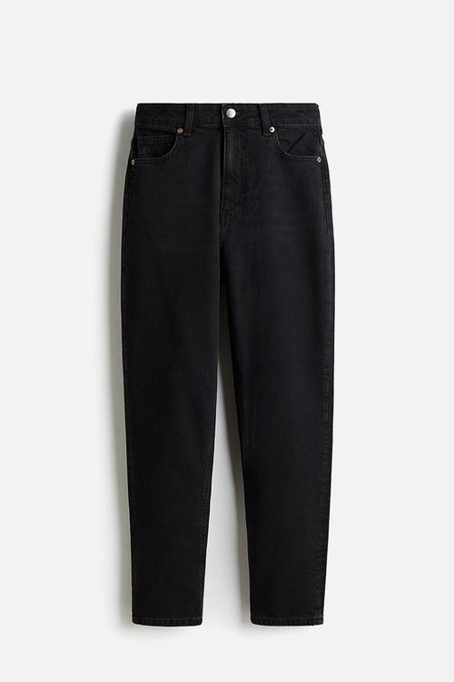 Mom slim fit high waist ankle jeans - black