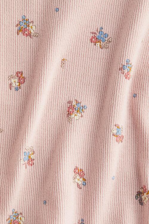 Ribbed cotton jersey top - light pink floral