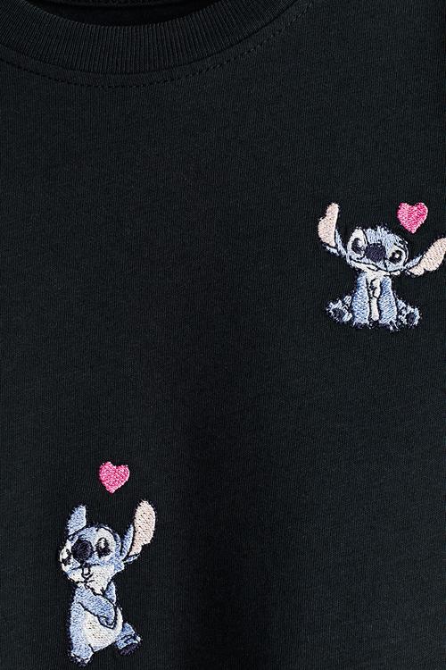Print-motif cotton T-shirt - black/lilo & stitch