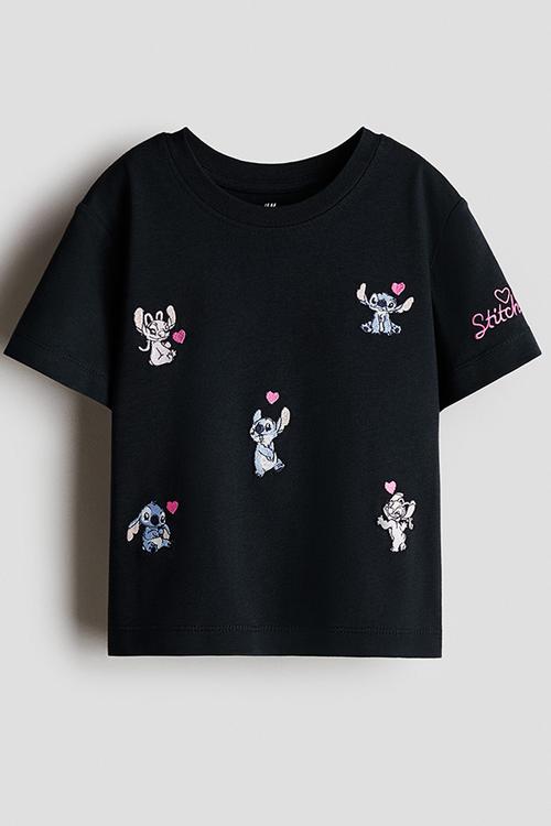 Print-motif cotton T-shirt - black/lilo & stitch