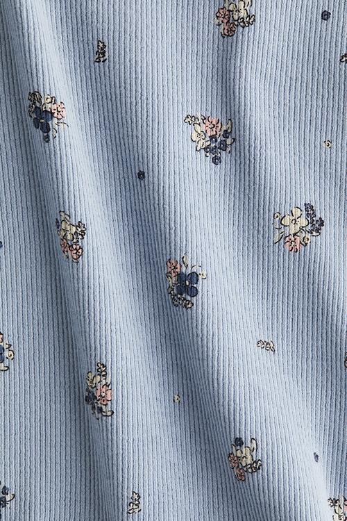 Ribbed cotton jersey top - light dusty blue floral