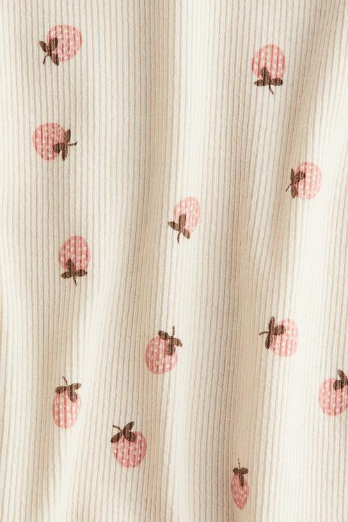 Ribbed cotton jersey top - cream strawberries