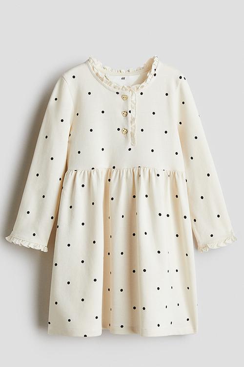 Printed cotton dress - cream/spotted