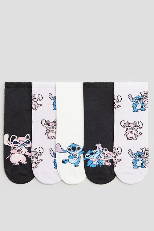 5-pack motif-detail socks -  light purple/lilo & stitch 