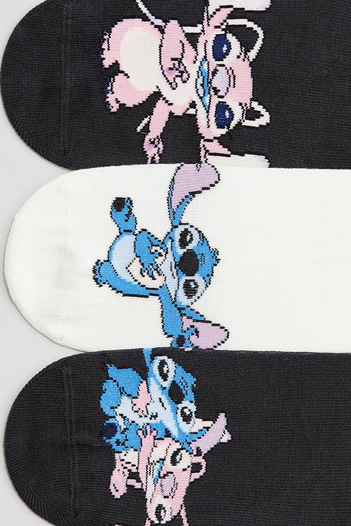5-pack motif-detail socks -  light purple/lilo & stitch 