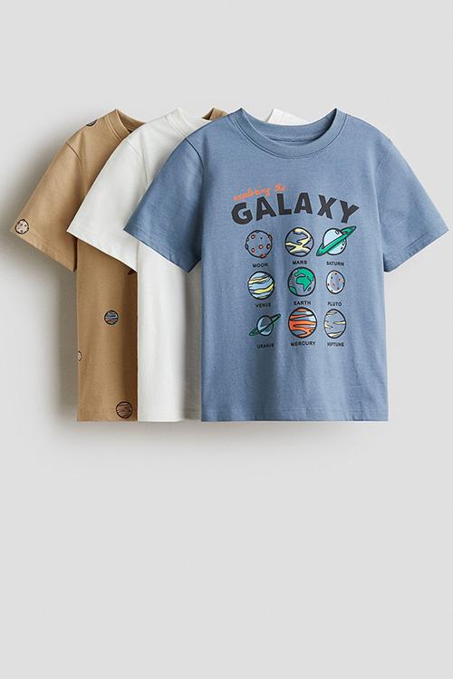 3-Pack cotton T-shirts - dusty blue/galaxy