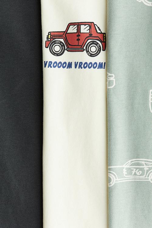 3-Pack cotton T-shirts - mint green/vehicles