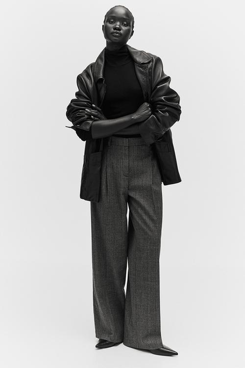 Wide tailored trousers - dark grey checked