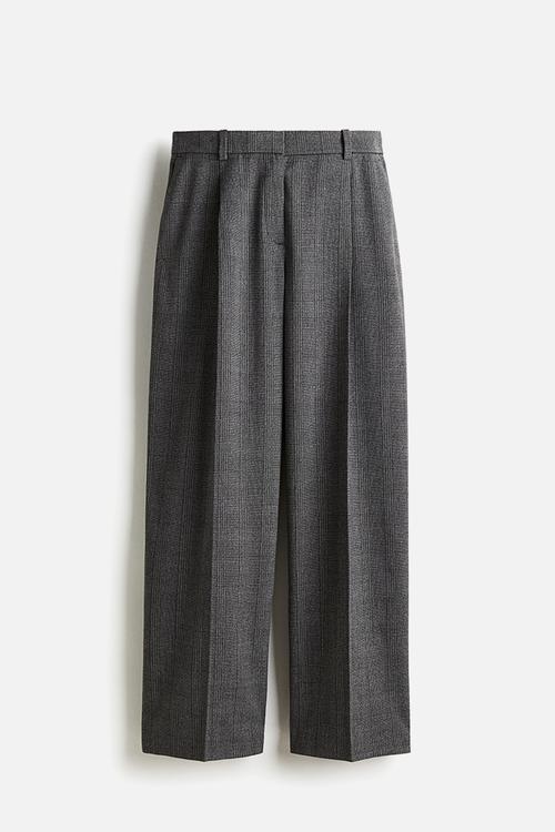 Wide tailored trousers - dark grey checked
