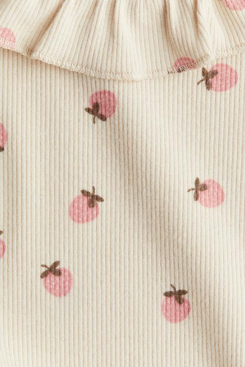 Ribbed jersey top - cream strawberries