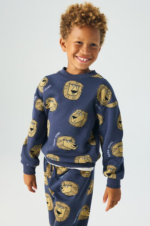 2-Piece printed sweatshirt set - dark blue lions