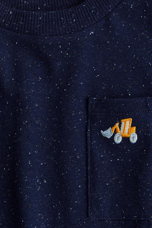 Embroidery-detail cotton T-shirt - navy blue excavator