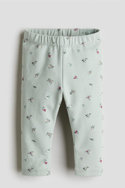 Printed brushed-inside leggings - mint green/floral