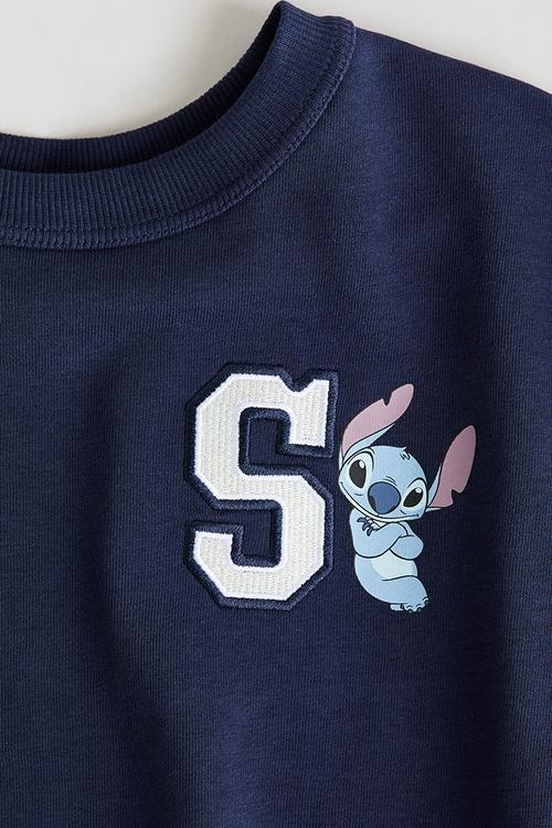 Loose-fit motif-detail T-shirt - blue lilo & stitch
