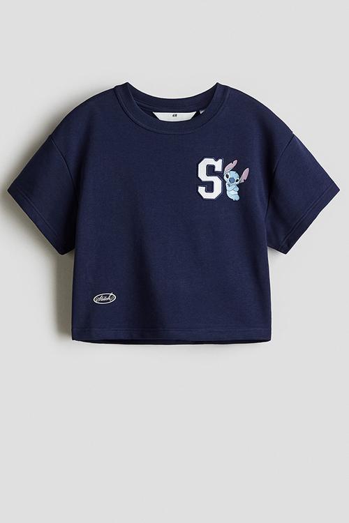 Loose-fit motif-detail T-shirt - blue lilo & stitch