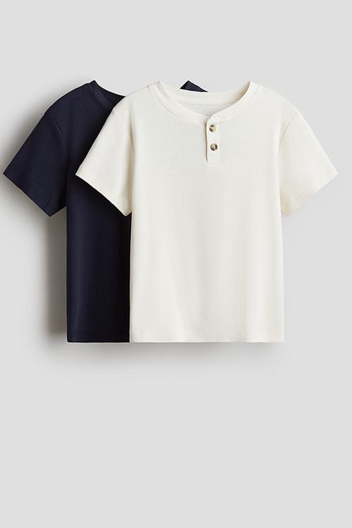2-Pack henley t-shirts - dark blue & white