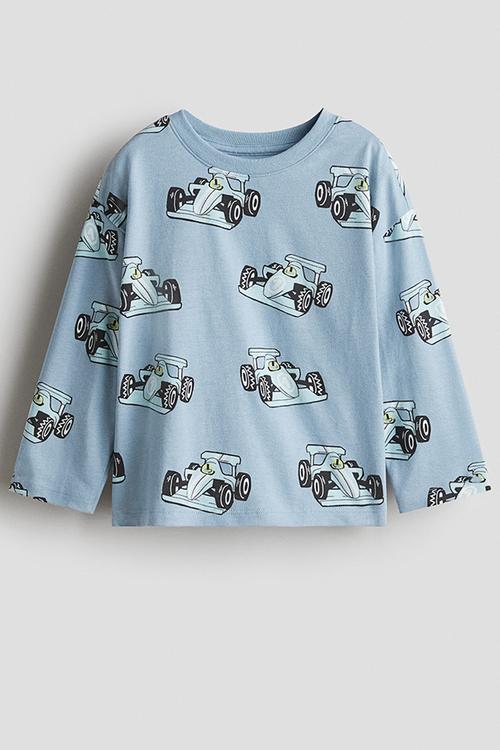 Motif-detail cotton T-shirt - blue/cars 