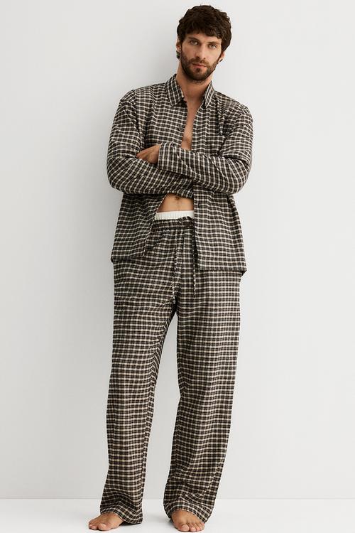 Flannel pyjama shirt and bottoms - dark blue/checked