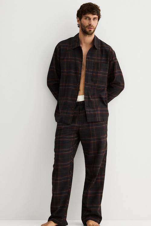 Flannel pyjama shirt and bottoms - blue,multi