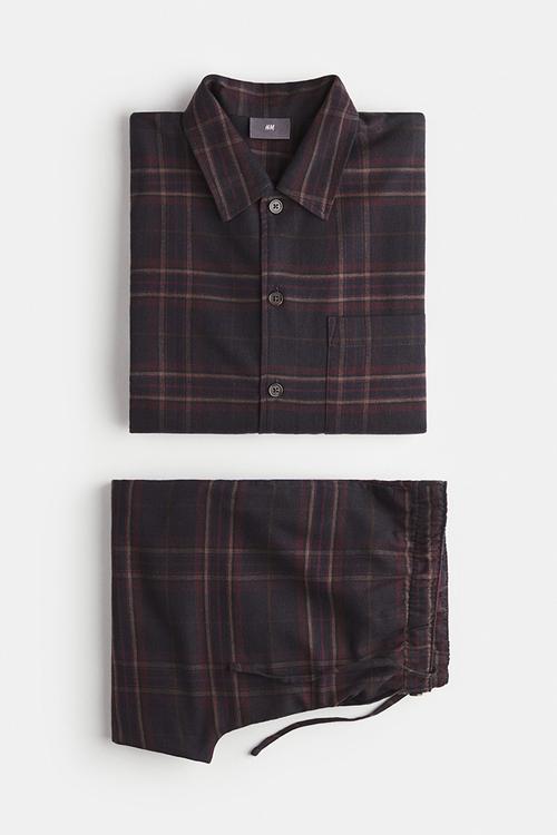 Flannel pyjama shirt and bottoms - blue,multi