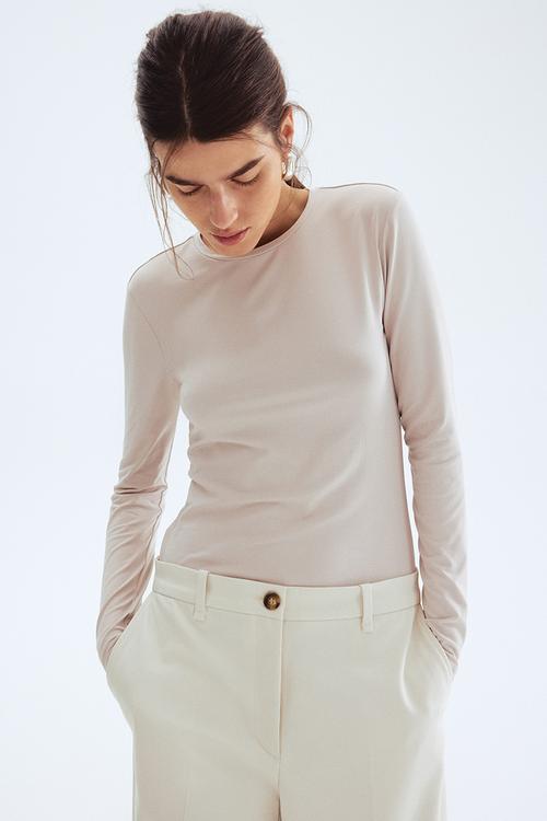 Long-sleeved microfibre top - light grey